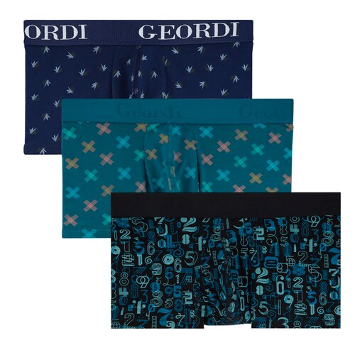 Boxers Para Hombres, Bóxer Algodón Corto Full Estampado Para Hombre, Set de 3 Piezas Boxers, Tripack de Boxer Azul oscuro Canavis, Negro Mix y Verde Bosque
