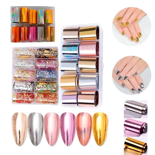 10 Foil Diseños Para Decoracion De Uñas Dorados Y Plata surtido
