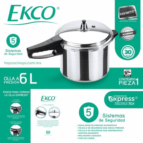 Olla Express 6 Litros Aluminio Resistente Y Pulido Ekco