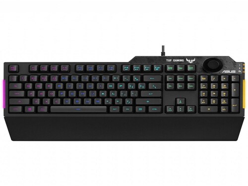 TECLADO GAMING ASUS NEGRO RGB PERILLA VOLUMEN LUZ LATERAL INTERRUPTORES TACTILES REPOSA MUÑECAS USB2 RA04 TUF GAMIING K1/US