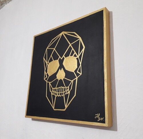 Cuadro decorativo pintado a mano Galería Oneris CALAVERA GEOMETRICO 70x70
