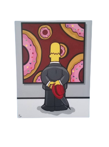 Cuadro decorativo pintado a mano Galería Oneris HOMERO SIMPSON DONAS 100x80