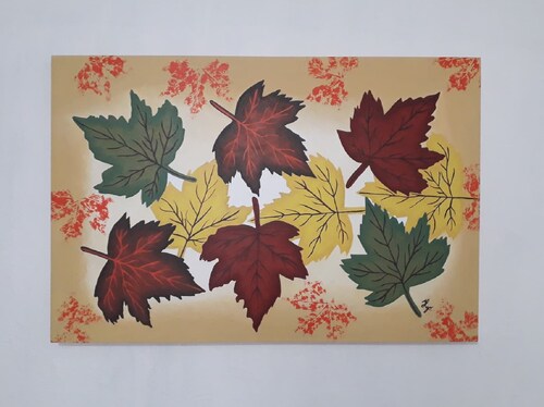 Cuadro decorativo pintado a mano Galería Oneris HOJAS OTOÑO 2 90x60