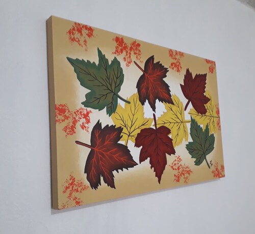 Cuadro decorativo pintado a mano Galería Oneris HOJAS OTOÑO 2 90x60