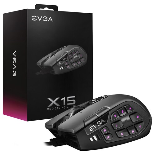 EVGA MOUSE X15 GAMING 8KHZ 16000 PPP 5 PERFILES 20 BOTONES ERGONOMICO NEGRO 904 W1 15BK 904-W1-15BK-KR