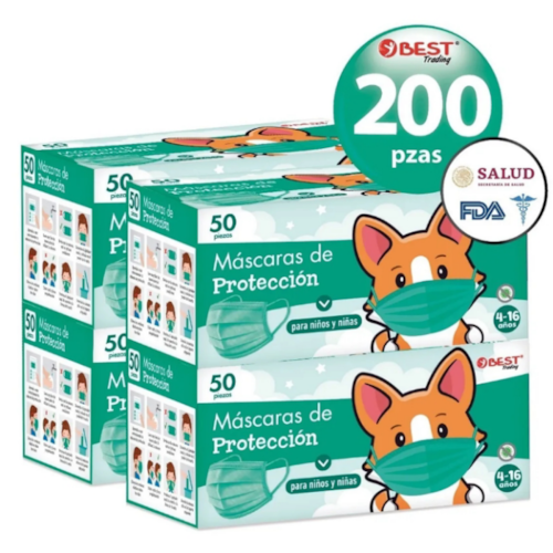 200 Cubrebocas Colores Tricapa Niños Termosellado Infantil.
