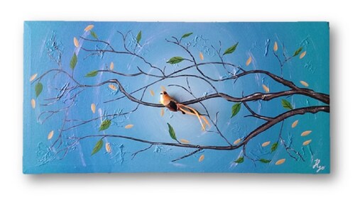Cuadro decorativo pintado a mano Galería Oneris RAMA DE ARBOL MENTA 90x50