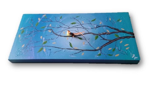 Cuadro decorativo pintado a mano Galería Oneris RAMA DE ARBOL MENTA 90x50