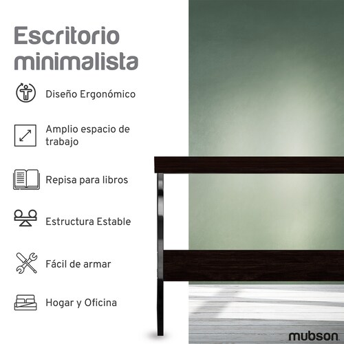 Mubson Escritorio Multifuncional para Oficina o Estudio de Madera MDF. Mesa de Trabajo con Repisa Inferior para Cableado o Decoración
