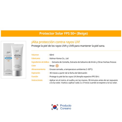 Atomy Protector Solar Facial Coreana FPS 50+ Para todos tu familia Beige