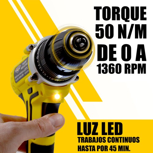 Taladro Desatornillador 3/8 Inalambrico 1360 RPM 2 Velocidades 260 W Kit 26 piezas + Extensor