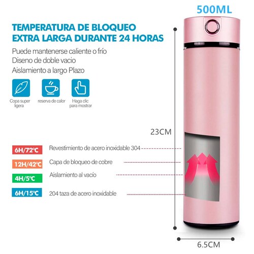 Vaso Termico 500ml Con Filtro Cafe Te Sensor Temperatura