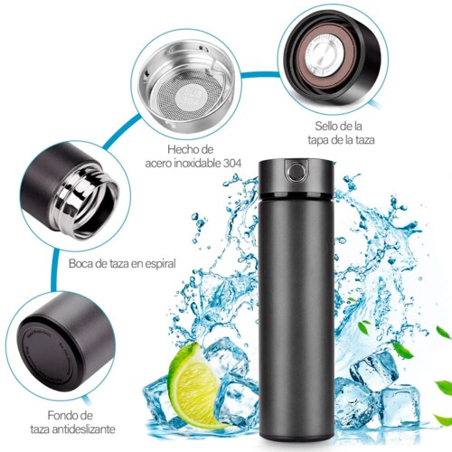 Termo Inteligente Botella , Termo Taza 500 ml/17 oz, Botella de Agua, Vaso Térmico, Pantalla LED Táctil con Temperatura, Acero Inoxidable