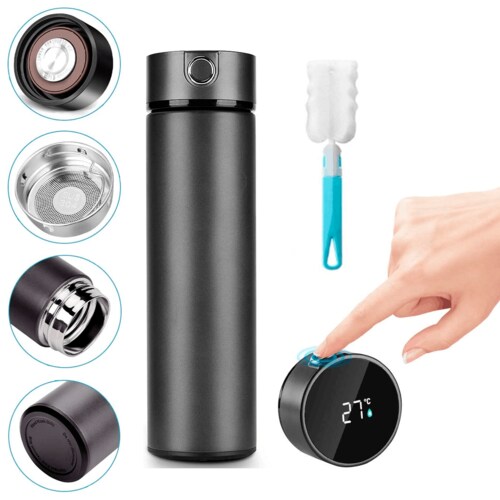 Termo Inteligente Botella , Termo Taza 500 ml/17 oz, Botella de Agua, Vaso Térmico, Pantalla LED Táctil con Temperatura, Acero Inoxidable