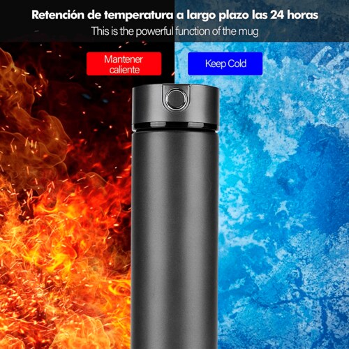 Termo Inteligente Botella , Termo Taza 500 ml/17 oz, Botella de Agua, Vaso Térmico, Pantalla LED Táctil con Temperatura, Acero Inoxidable