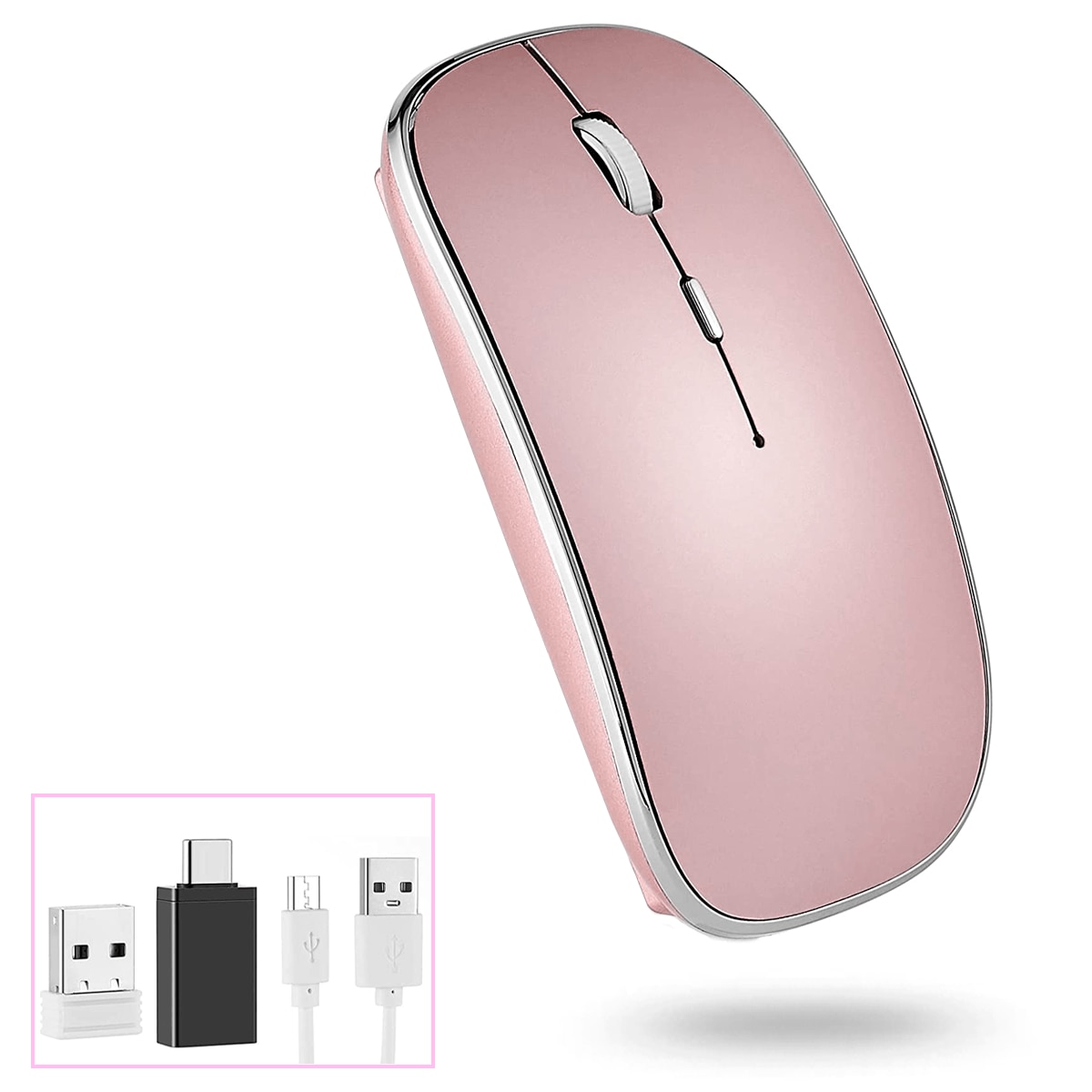 Mouse Inalambrico Raton Inalambrico Recargable Wireless optico Silencioso de 2.4 GHz con Receptor USB y Tipo