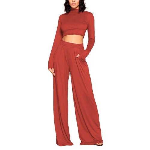 Conjunto de pantalon tiro alto, holgado y blusa manga larga