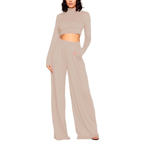 Conjunto de pantalon tiro alto, holgado y blusa manga larga