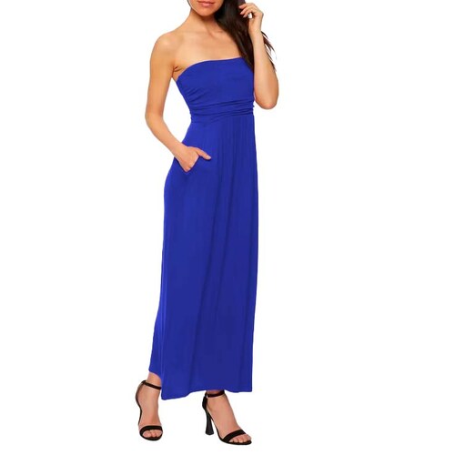 Maxi vestido straplees con bolsas