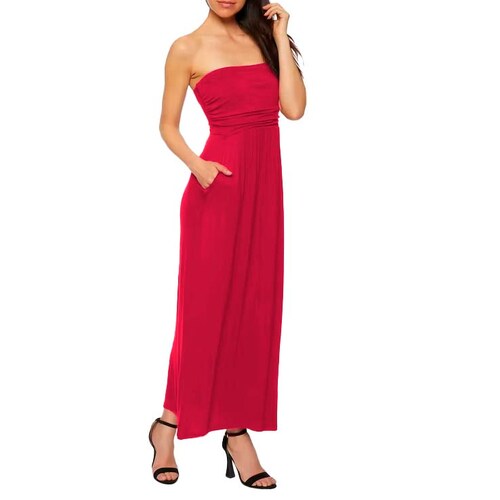 Maxi vestido straplees con bolsas