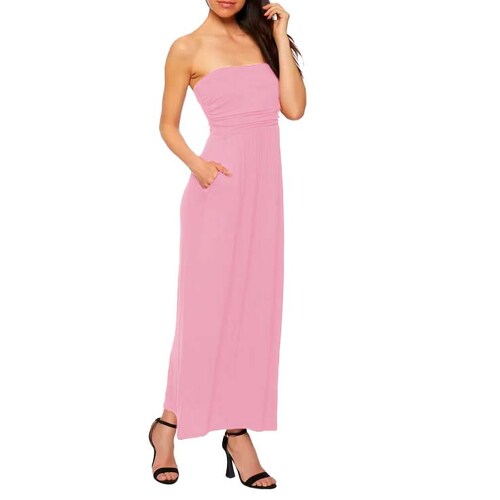 Maxi vestido straplees con bolsas