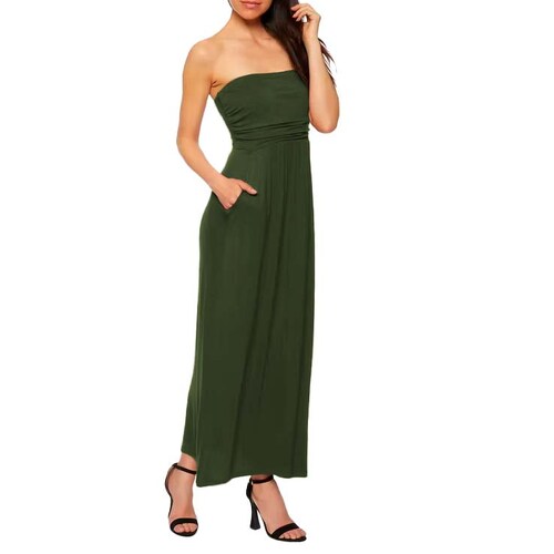Maxi vestido straplees con bolsas