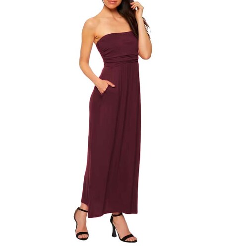 Maxi vestido straplees con bolsas