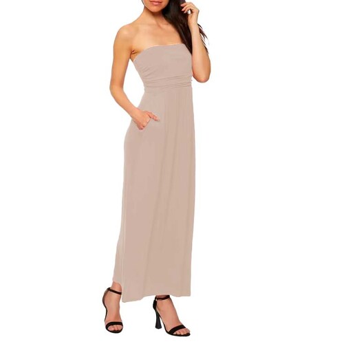 Maxi vestido straplees con bolsas
