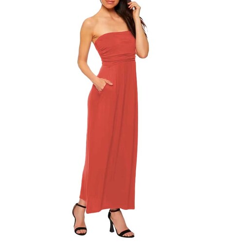 Maxi vestido straplees con bolsas