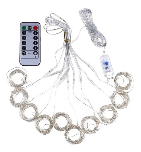 Cortina De Luces Led Azul 3x3 Guirnalda Decorativa Control 8 Modos Eventos