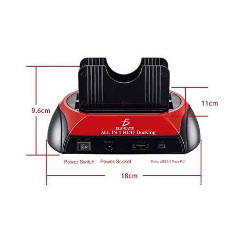 Case Dock De Station Disco Duro 2.5 3.5 Sata/ide Ele-Gate CON32 Color Rojo Con Negro