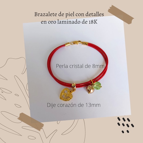 Pulsera Roja Mamá Ideas Cristal Chapada en Oro Dije Corazón 'Mom' Mujer