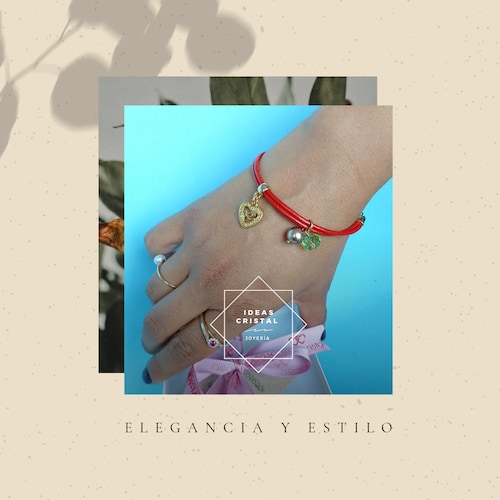 Pulsera Roja Mamá Ideas Cristal Chapada en Oro Dije Corazón 'Mom' Mujer