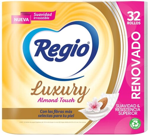 Regio Papel Higiénico Luxury Almond Touch; 32 Rollos Hojas Dobles