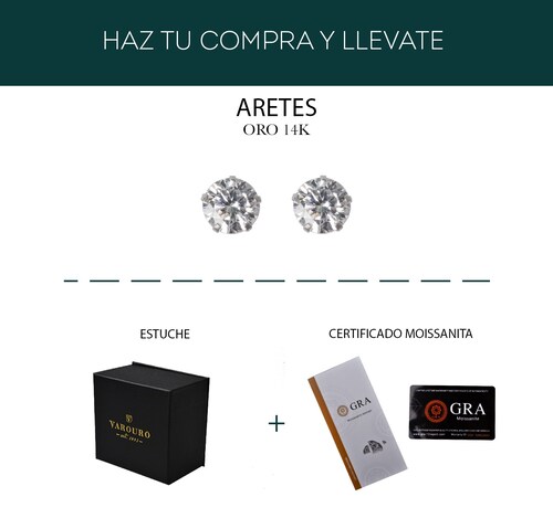  Aretes | Broqueles Oro Sólido 14k Diamante Moissanita 2.0ct.