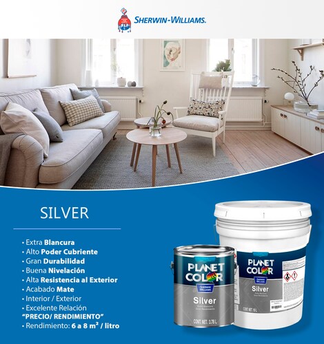 Pintura Sherwin Williams Silver Galón 3.78 Lt Color Blanco Mate PCSWJ0140	