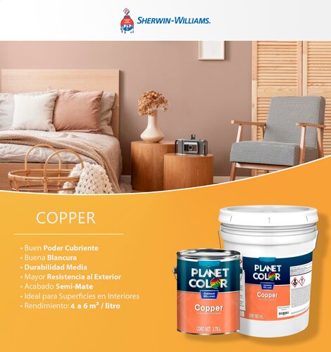 Pintura Sherwin Williams Copper Cubeta 19 Lt Color Blanco Semi-Mate PCCWJ0190	