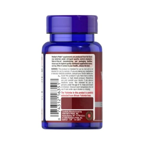 Yohimbe Desempeño Sexual Para Hombres 2000mg 50ct Energia Vital Puritan's Pride 