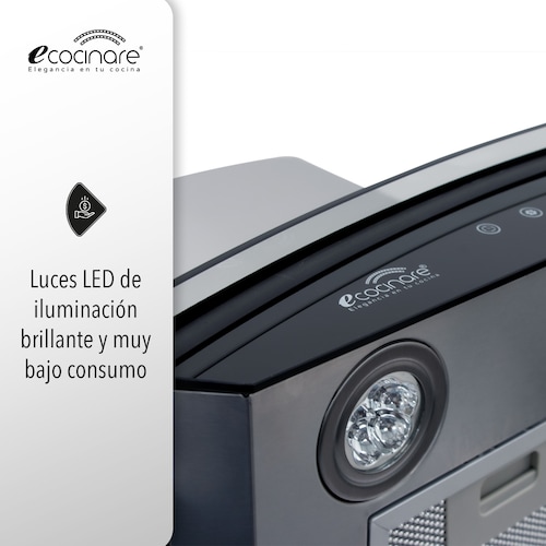 Campana de Cocina 90cm para PARED (Botones touch), Acero Inoxidable y Vidrio Templado, Extractora y Purificadora, 3 Velocidades de Succión, Iluminación LED, Filtros Metálicos