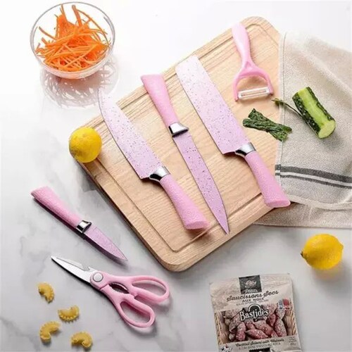 set de cuchillos profesionales color rosa de acero inoxidable 6 piezas
