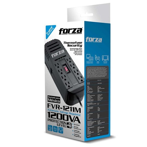 Regulador FORZA Negro Hogar Oficina 1200VA 600W energia descargas electricas tv Smartv PC MAC LAP