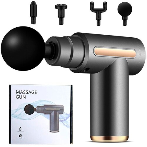 Mini Masajeador muscular led, máquina de masaje automática con 6 velocidades de percusión silenciosa pistola de masaje para el alivio de tejido profundo y relajación muscular Plateado.