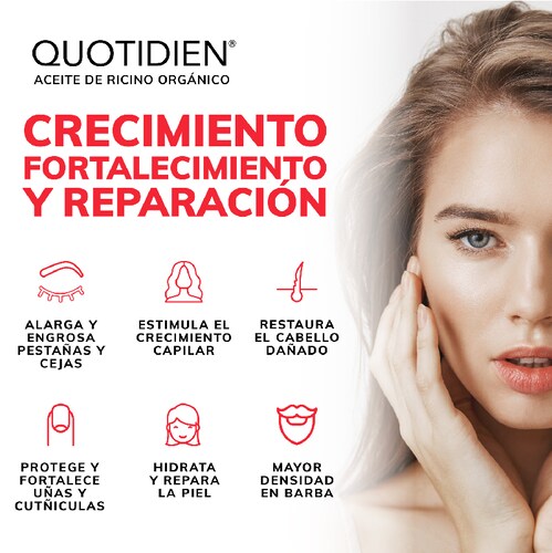 Aceite de Ricino Castor Oil Hidratante Skin Care Cabello, Pestañas y Facial Quotidien 50ml