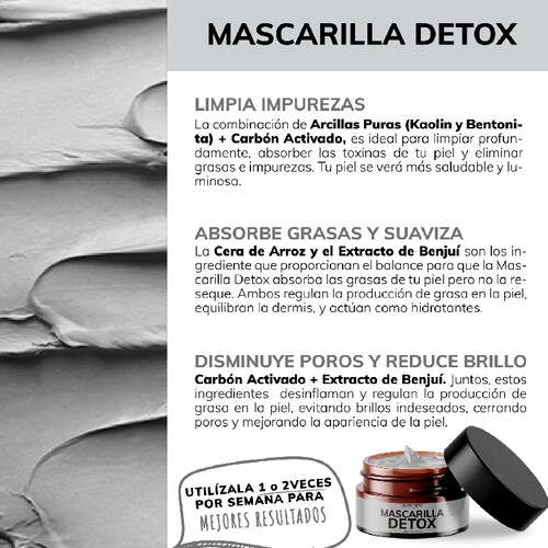 Mascarilla Detox de Carbon Activado y Arcillas Skin Care Facial Quotidien 50g