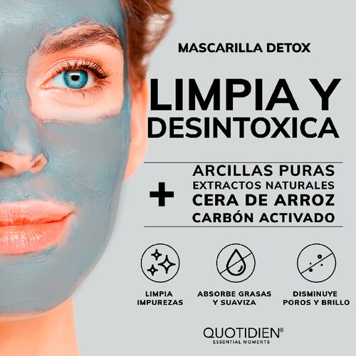 Mascarilla Detox de Carbon Activado y Arcillas Skin Care Facial Quotidien 50g