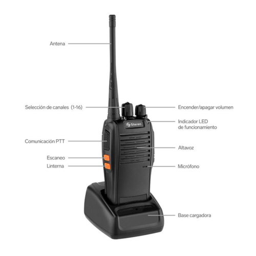 Kit De 2 Radios Intercomunicadores De 5 Watts UHF Steren RAD-010
