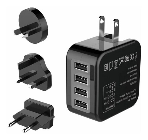 Cargador Universal De Viaje Adaptador Internacional Con 4usb