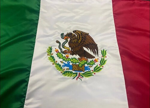 Bandera de México doble tela de Razo 60x1.05 bordado en colores