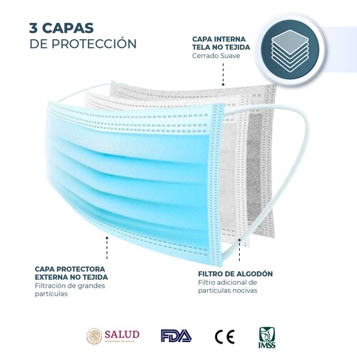 Cubrebocas Tricapa Infantil Sanwo 50 Pzs Termosellado Niños Ajuste Nasal 