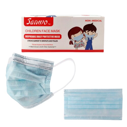 Cubrebocas Tricapa Infantil Sanwo 50 Pzs Termosellado Niños Ajuste Nasal 